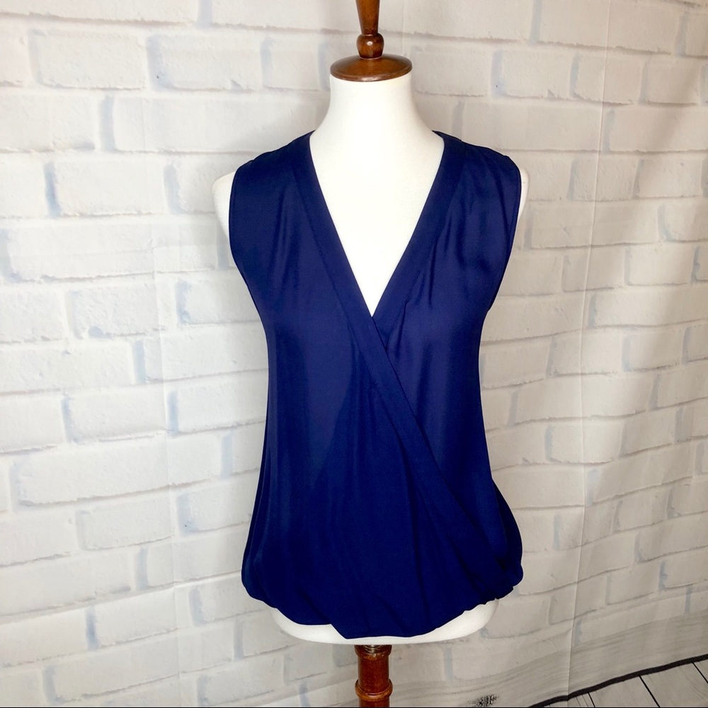 P A R K E R : Navy Blue Silk Wrap Top